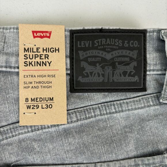 Levi's Mile High Super Skinny Women's Grey Jeans Size 8 Medium W29 L30 - Picture 6 of 8